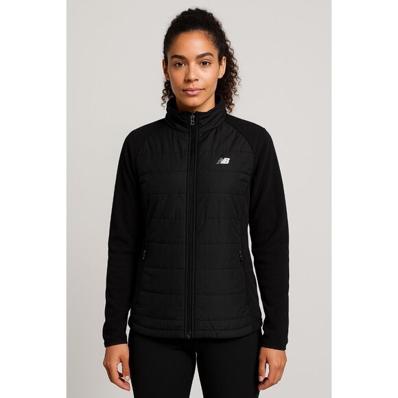 New Balance womens Size XL Quilted Fleece Running Jacket Black Zip Side Pockets - Picture 1 of 15
